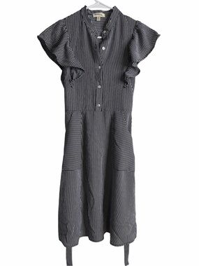 Monteau Black & White flattering Striped Button‑Front‎ Dress, Size Small
